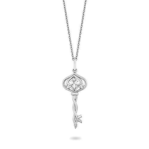 Jewelili Sterling Silver With Diamonds Heart Key Pendant Necklace