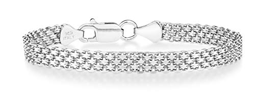 Miabella 925 Sterling Silver Italian 6mm Solid Bismark Mesh Link