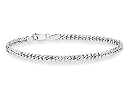 Miabella Solid 925 Sterling Silver Italian 2mm, 3mm Diamond-Cut Braided Rope Chain Bracelet for Women Men, Made in Italy