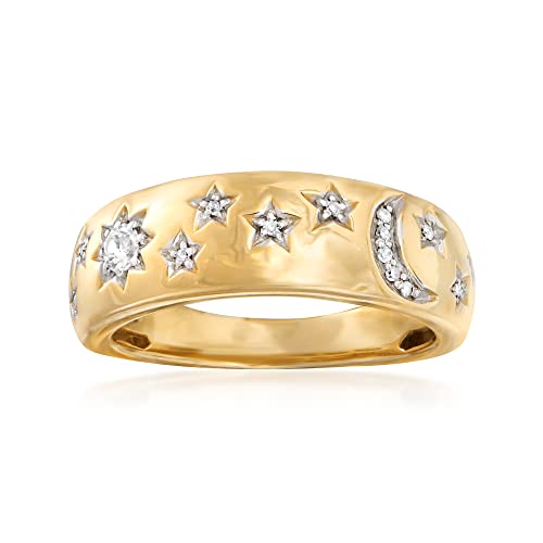 Ross-Simons 0.15 ct. t.w. Diamond Moon and Star Ring in 18kt Gold Over Sterling