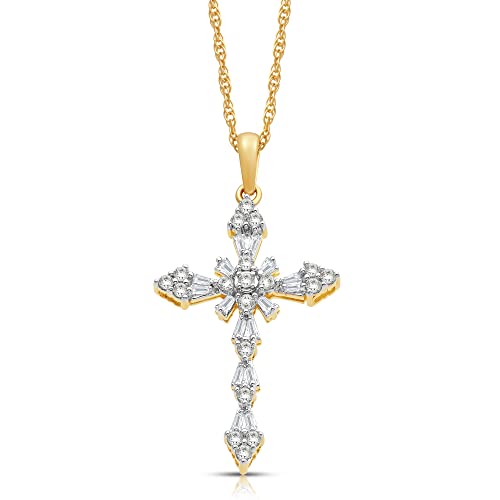 Jewelili Cross Pendant Necklace Jewelry in Gold