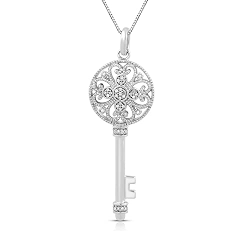 Jewelili Sterling Silver Heart Key Pendant Necklace