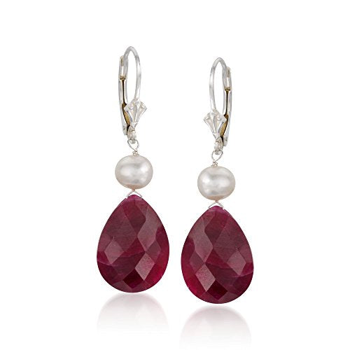 Ross-Simons 20.00 ct. t.w. Ruby and Cultured Pearl Drop Earrings