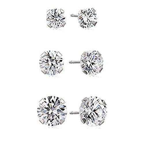 Jewelili 10K White Gold 4MM, 5MM and 6MM Round Cut Swarovski