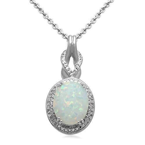 Jewelili Sterling Silver Created Opal Oval with Diamond Pendant Neckla –  4aShopOnline