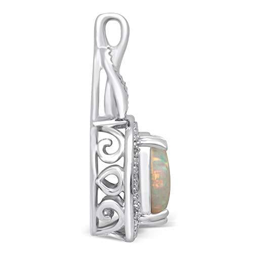 Jewelili Sterling Silver Created Opal Oval with Diamond Pendant Neckla –  4aShopOnline