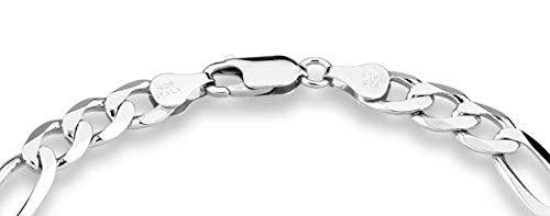 Men's 7mm Real Solid 925 Sterling Silver Figaro Chain Bracelet