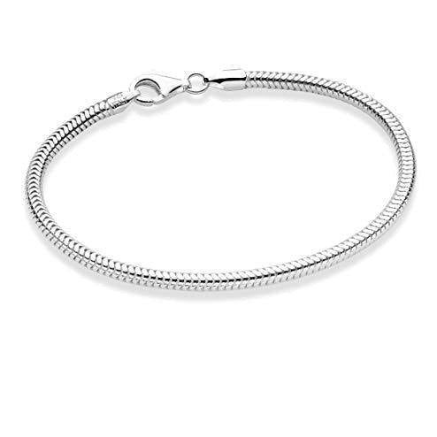  Miabella Solid 925 Sterling Silver Italian 3mm Snake Chain  Bracelet for Women Men Teen Girls, Charm Bracelet, Made in Italy (Length  6.5 Inches (X-Small)): Clothing, Shoes & Jewelry