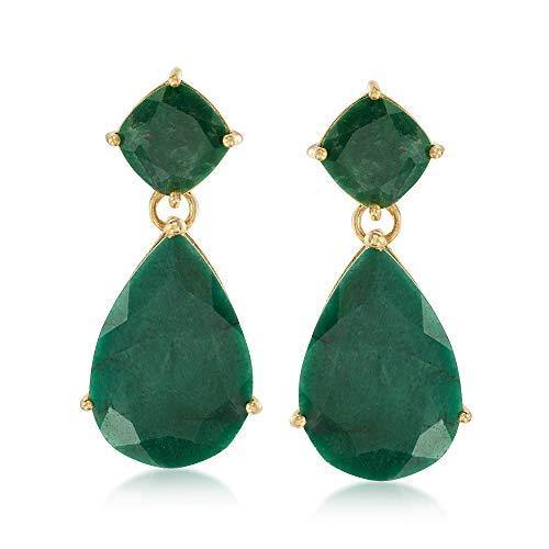 Ross-Simons 19.20 ct. t.w. Emerald Drop Earrings in 18kt Gold Over