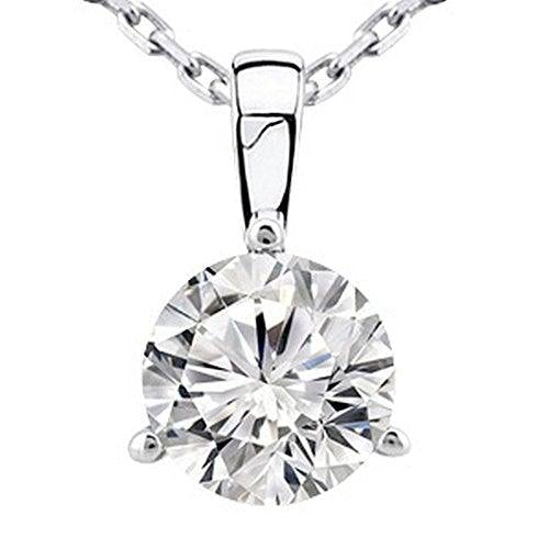 0.5 Carat 14K White Gold Round Diamond 3 Prong Solitaire Pendant Necklace H-I Color SI2-I1 Clarity, w/ 16&quot; Silver Chain
