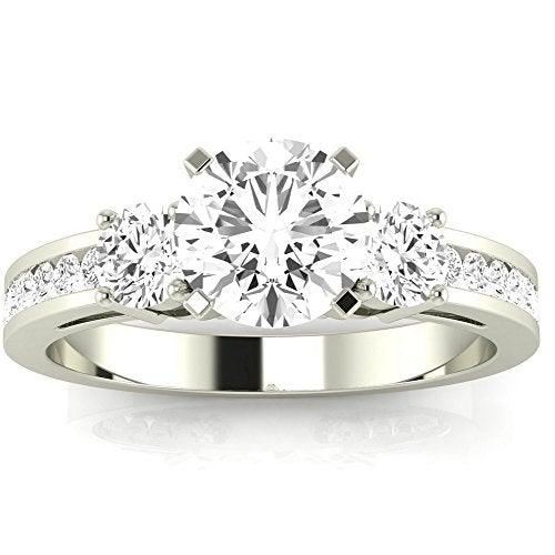 1.1 Carat t.w. 14K White Gold Round Channel Set 3 Three Stone Diamond Engagement Ring J I1 Clarity Center Stones.