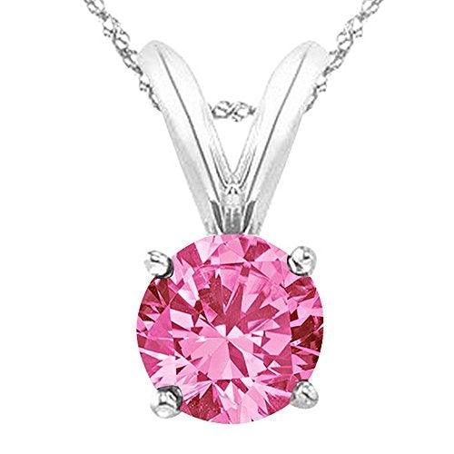 1 1/4 1.25 Carat Platinum Round Pink Sapphire 4 Prong Solitaire Pendant Necklace (AAA Quality) W/ 16&quot; Gold Chain