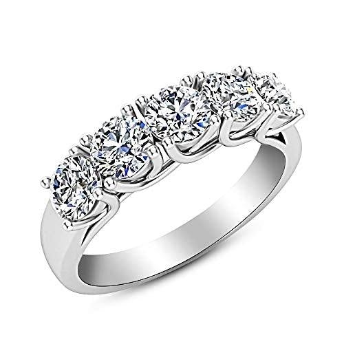 1.5 1 1/2 Carat (ctw) 14K White Gold Round Diamond Ladies 5 Five Stone Wedding Anniversary Stackable Ring Band Value Collection