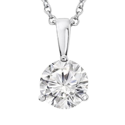 1 1/4 Carat 14K White Gold IGI Certified LAB-GROWN Round Cut 3 Prong Diamond Pendant Necklace + 16&quot; 14K Gold Chain Luxury Collection (D-E Color, VS1-VS2 Clarity)