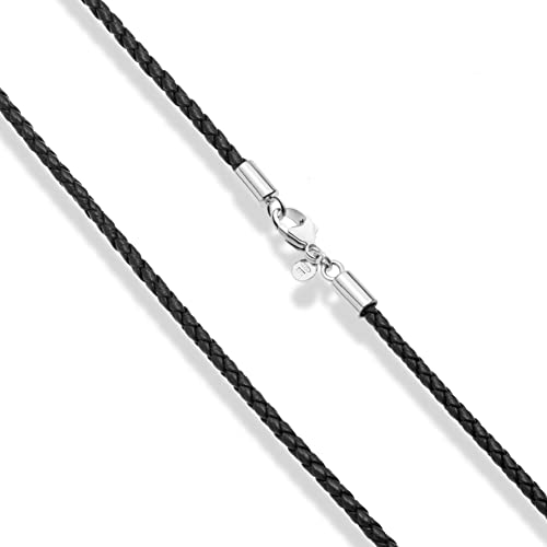 20 Inch Black Leather Necklace Cord 2mm Sterling Silver Lobster