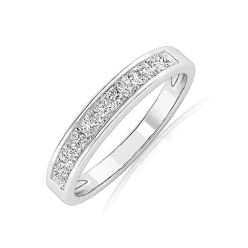 0.5 Carat t.w. NATURAL Princess Cut Diamond Wedding Band Ring Band in 14K White Gold (J-K Color I1-I2 Clarity)