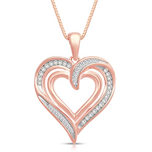 Jewelili Heart Necklace Pendant with Natural White Round and