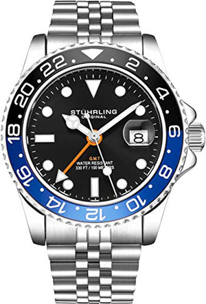 Stuhrling Original Mens Stainless Steel Jubilee Bracelet GMT Watch