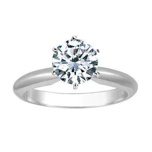 Houston Diamond District 1/2 Carat Round Cut Diamond Solitaire Engagement Ring 14K White Gold 6 Prong (J, I2, 0.45 c.t.w) Very Good Cut