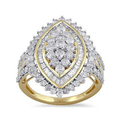 Jewelili 10K Yellow Gold 2 Cttw Natural White Round and Baguette