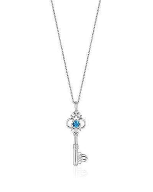 Jewelili Sterling Silver with Diamonds Heart Key Pendant Necklace