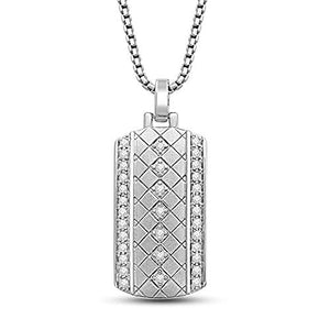 Jewelili Dog Tags Men's Pendant Necklace with Natural White Round Diamonds  in Sterling Silver 1/3 CTTW